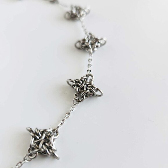 Gothic Medieval spikes chain mail necklace with a small silver chain - Picture 6 of 8